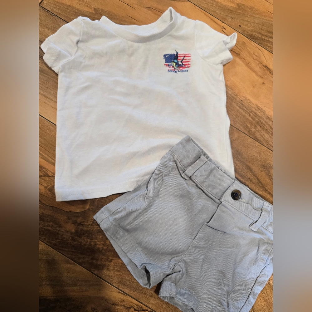 Ocean and Coast White Graphic Tee and Gray Shorts Set